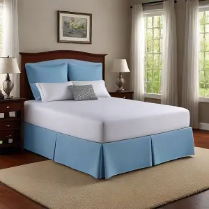10 Inch Drop Bed Skirt Sky Blue Egyptian Cotton 1000TC