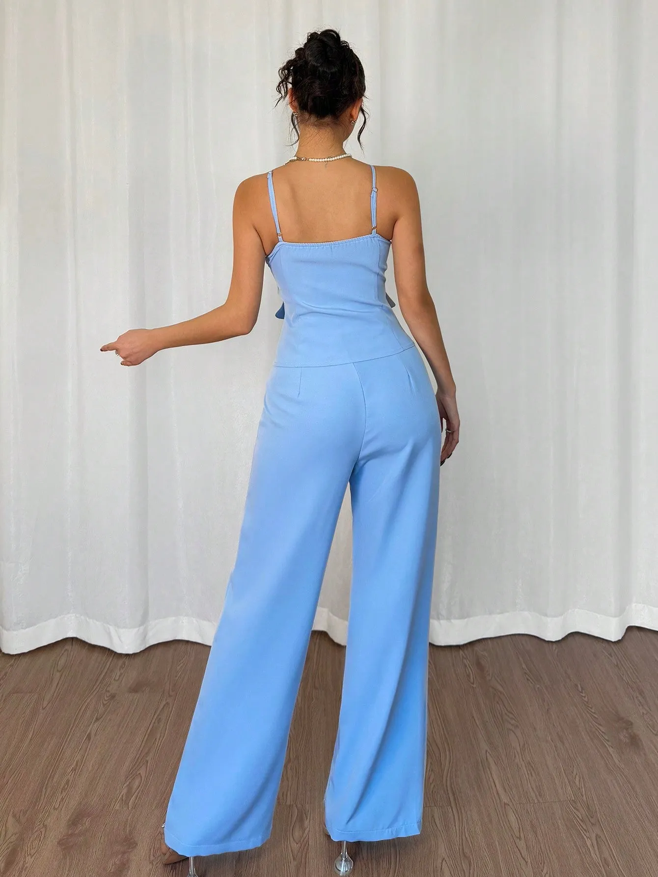 2pc Women Elegant Casual Suspender Jumpsuit Set