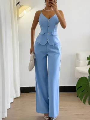 2pc Women Elegant Casual Suspender Jumpsuit Set
