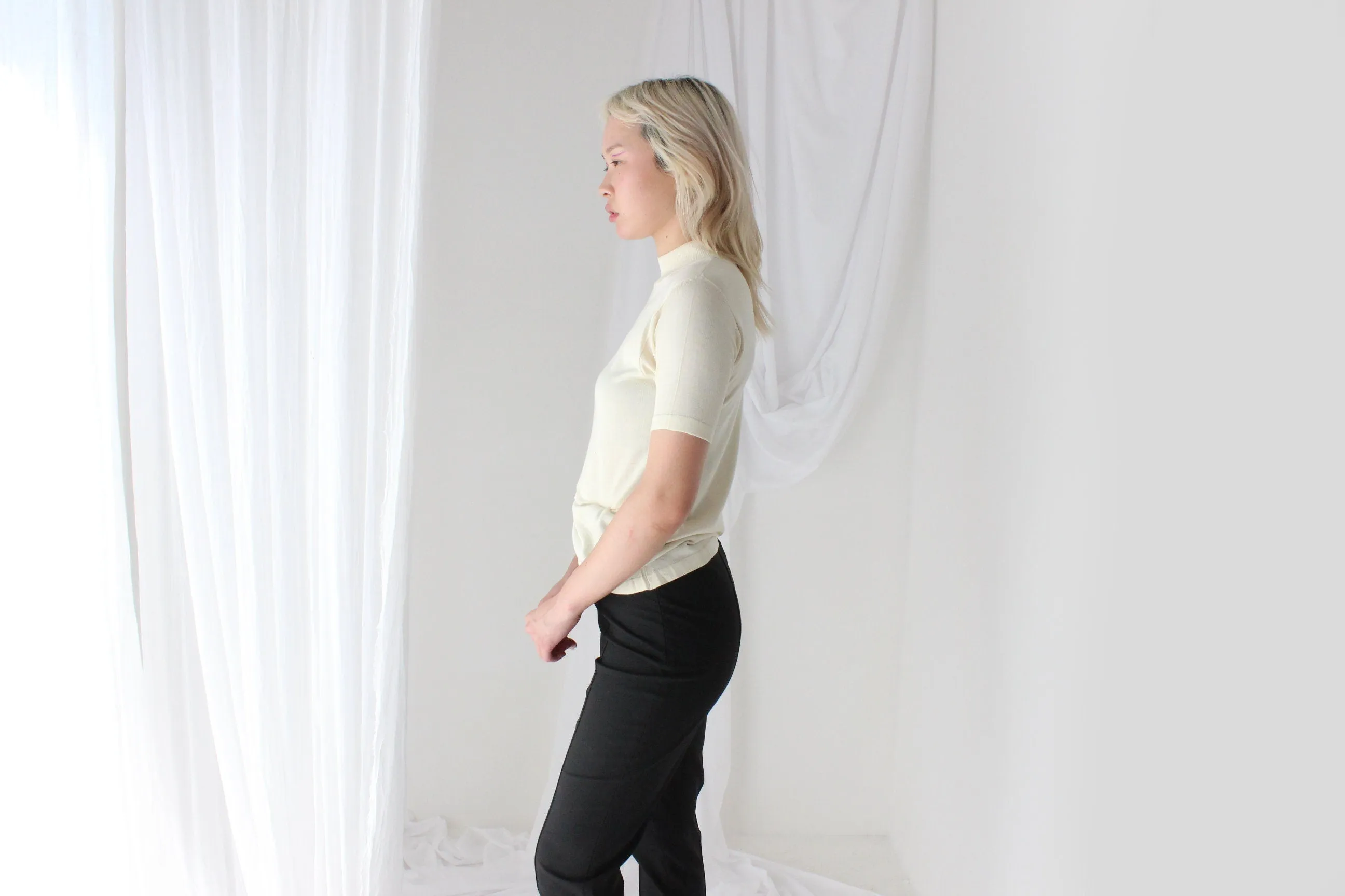 80s PURE SILK Luxury High Neck Knit in Ivory