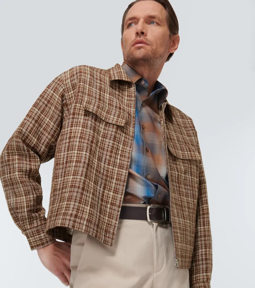 Auralee Checked linen and silk blouson jacket