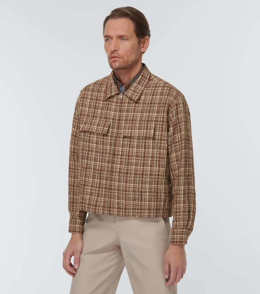 Auralee Checked linen and silk blouson jacket