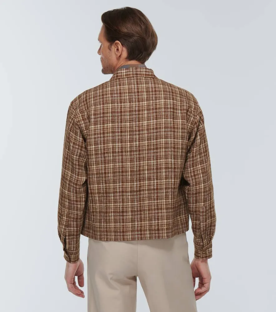 Auralee Checked linen and silk blouson jacket