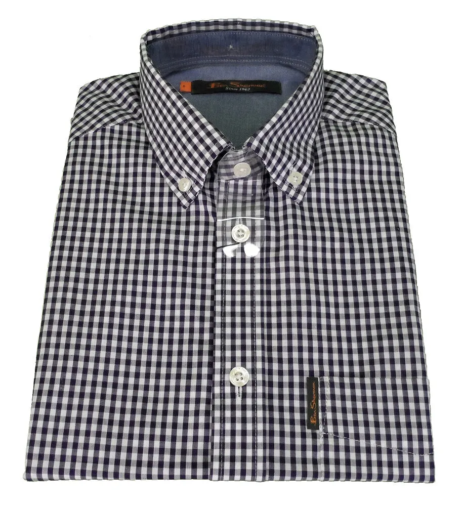 Ben Sherman Purple & White Tab Gingham Check Short Sleeved Shirts …