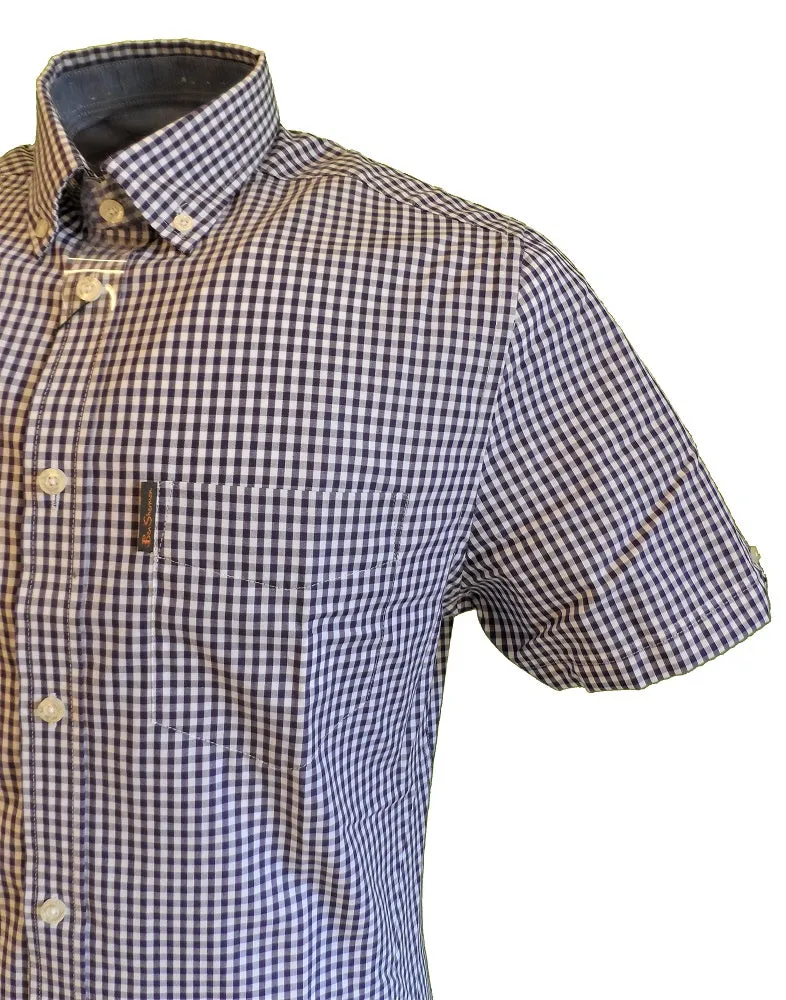Ben Sherman Purple & White Tab Gingham Check Short Sleeved Shirts …