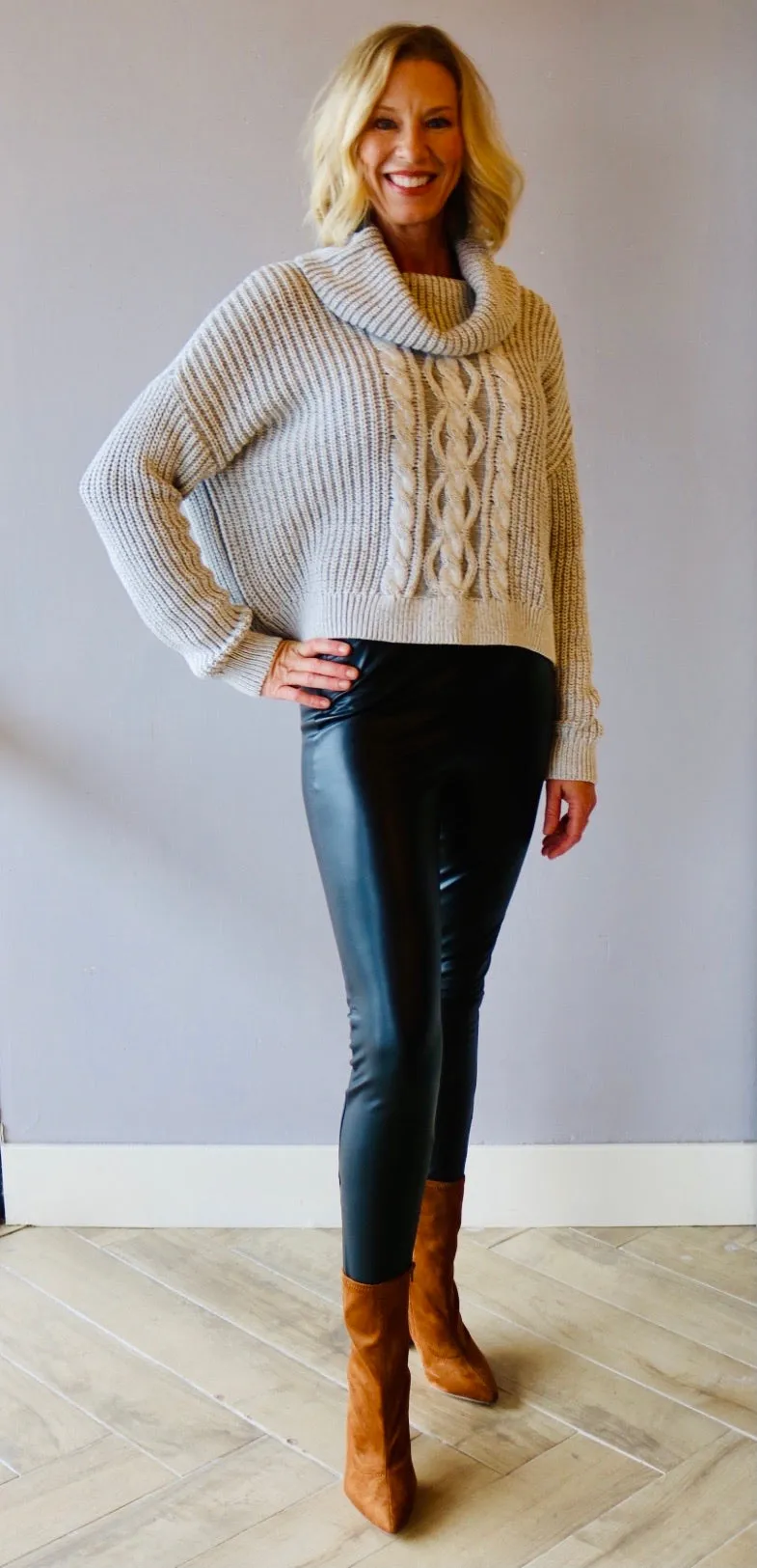BOBI BLACK Cozy Cotton STAT Turtleneck Waist Crop Sweater