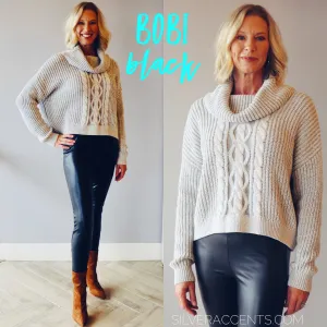 BOBI BLACK Cozy Cotton STAT Turtleneck Waist Crop Sweater