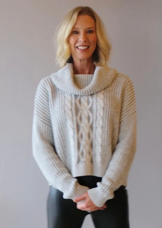 BOBI BLACK Cozy Cotton STAT Turtleneck Waist Crop Sweater