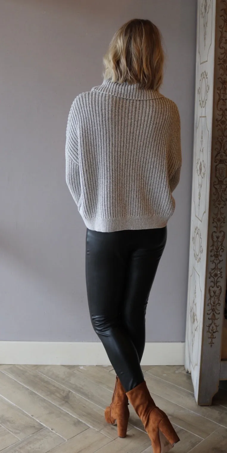 BOBI BLACK Cozy Cotton STAT Turtleneck Waist Crop Sweater