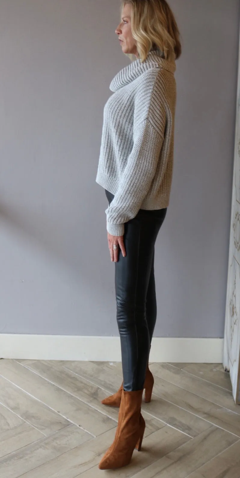 BOBI BLACK Cozy Cotton STAT Turtleneck Waist Crop Sweater