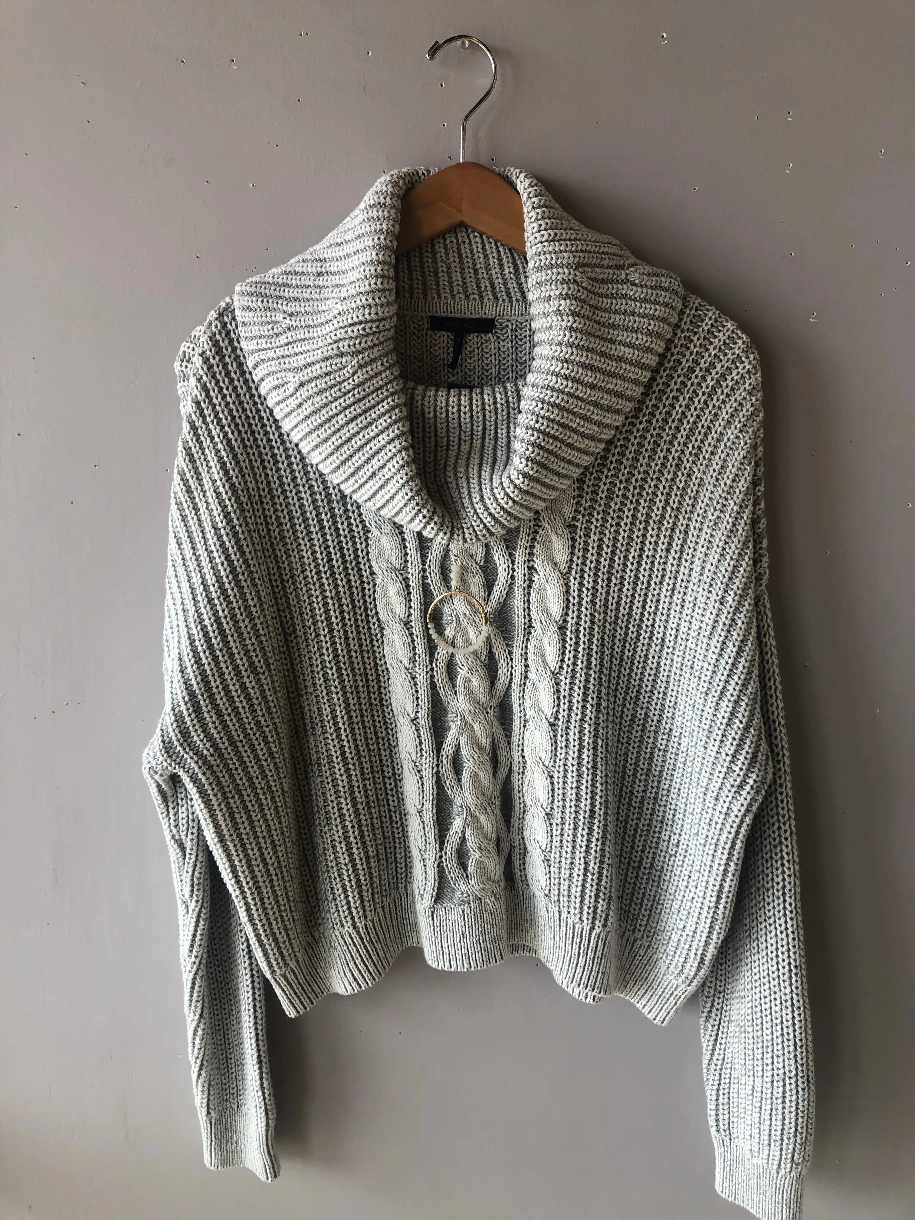 BOBI BLACK Cozy Cotton STAT Turtleneck Waist Crop Sweater