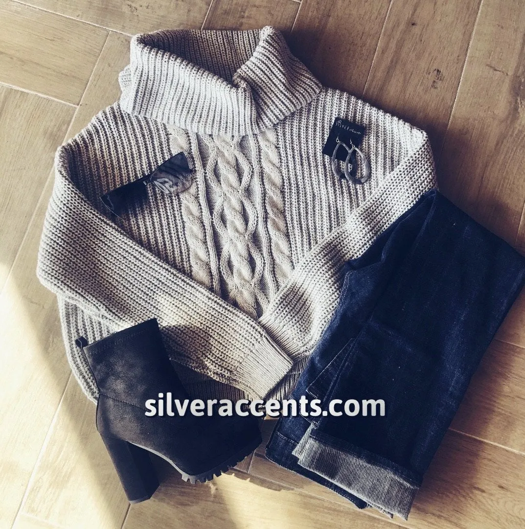 BOBI BLACK Cozy Cotton STAT Turtleneck Waist Crop Sweater