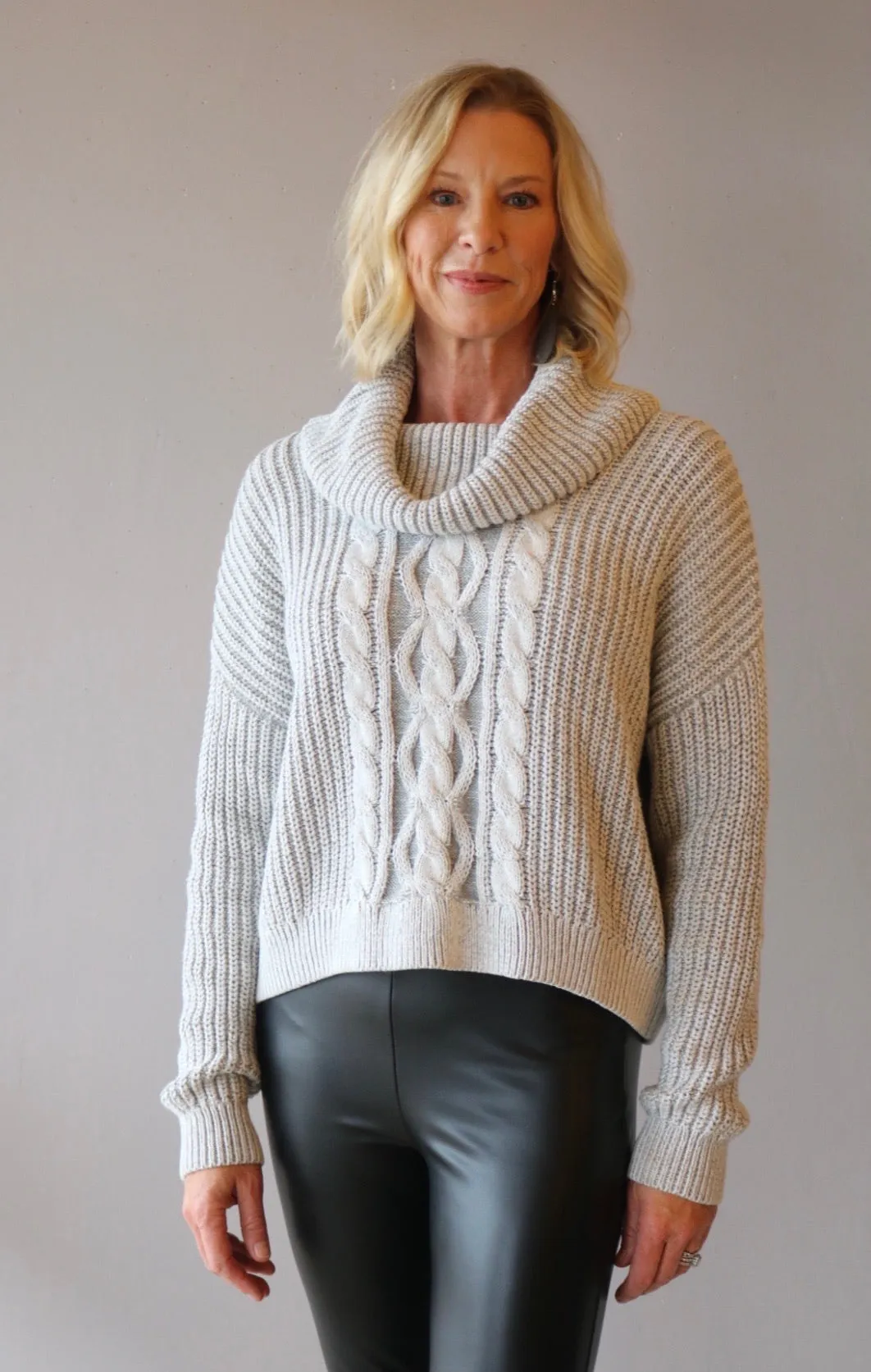 BOBI BLACK Cozy Cotton STAT Turtleneck Waist Crop Sweater