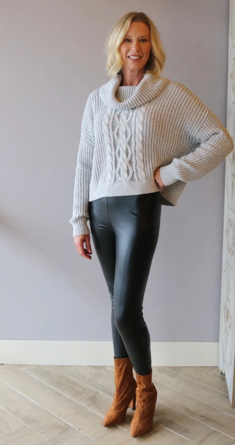 BOBI BLACK Cozy Cotton STAT Turtleneck Waist Crop Sweater