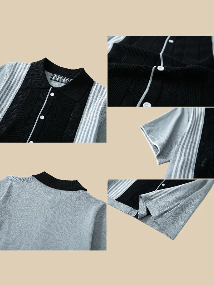 Cuban Striped Knit Polo Shirt