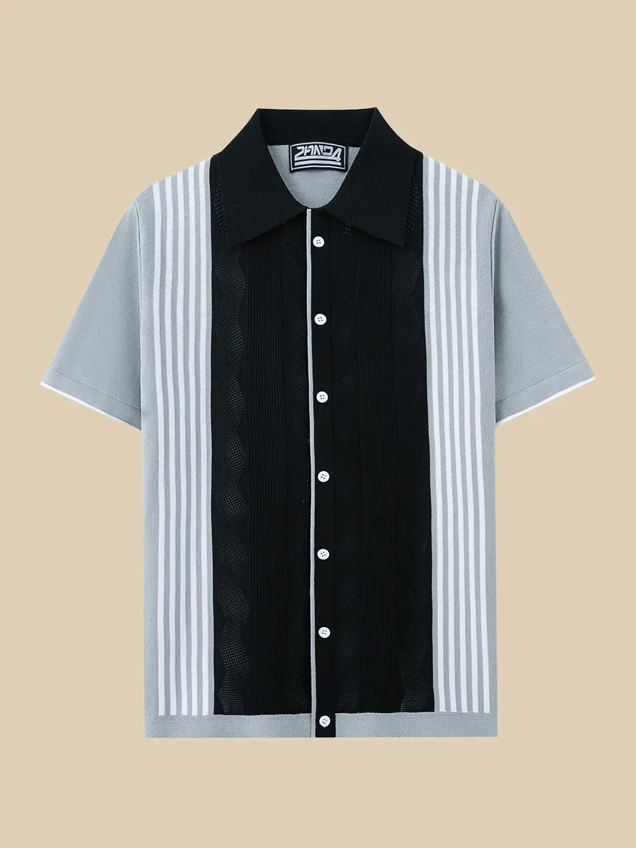 Cuban Striped Knit Polo Shirt