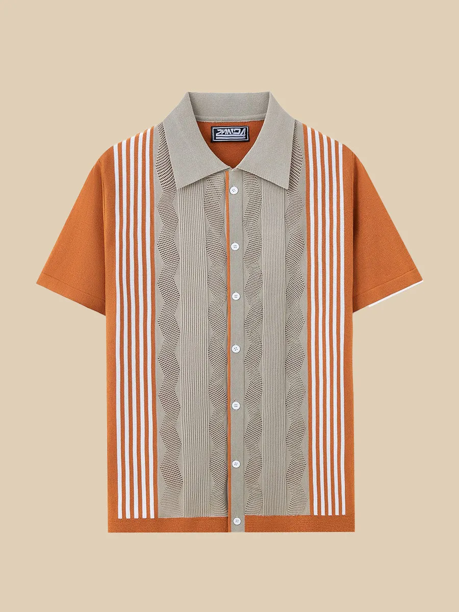 Cuban Striped Knit Polo Shirt