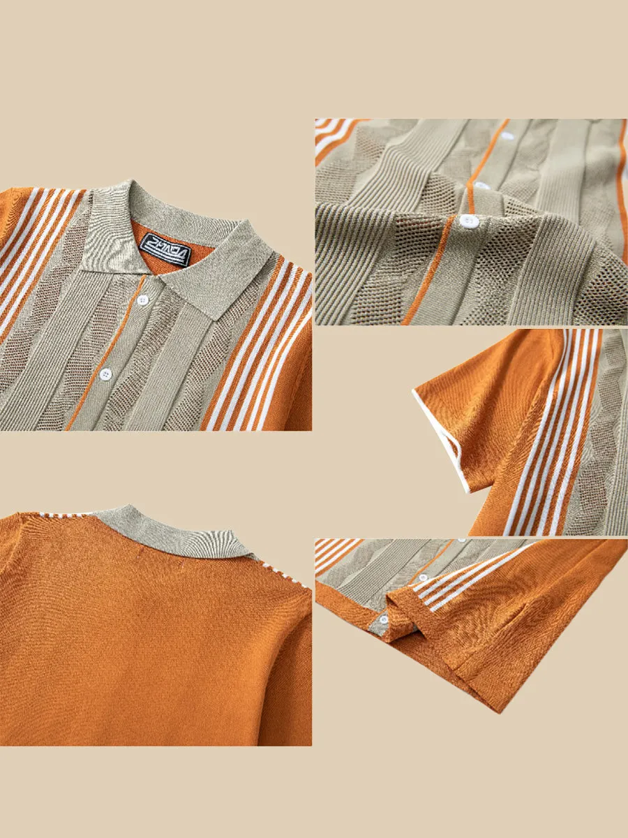 Cuban Striped Knit Polo Shirt