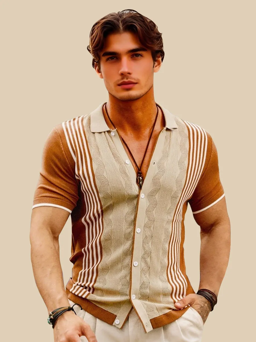 Cuban Striped Knit Polo Shirt