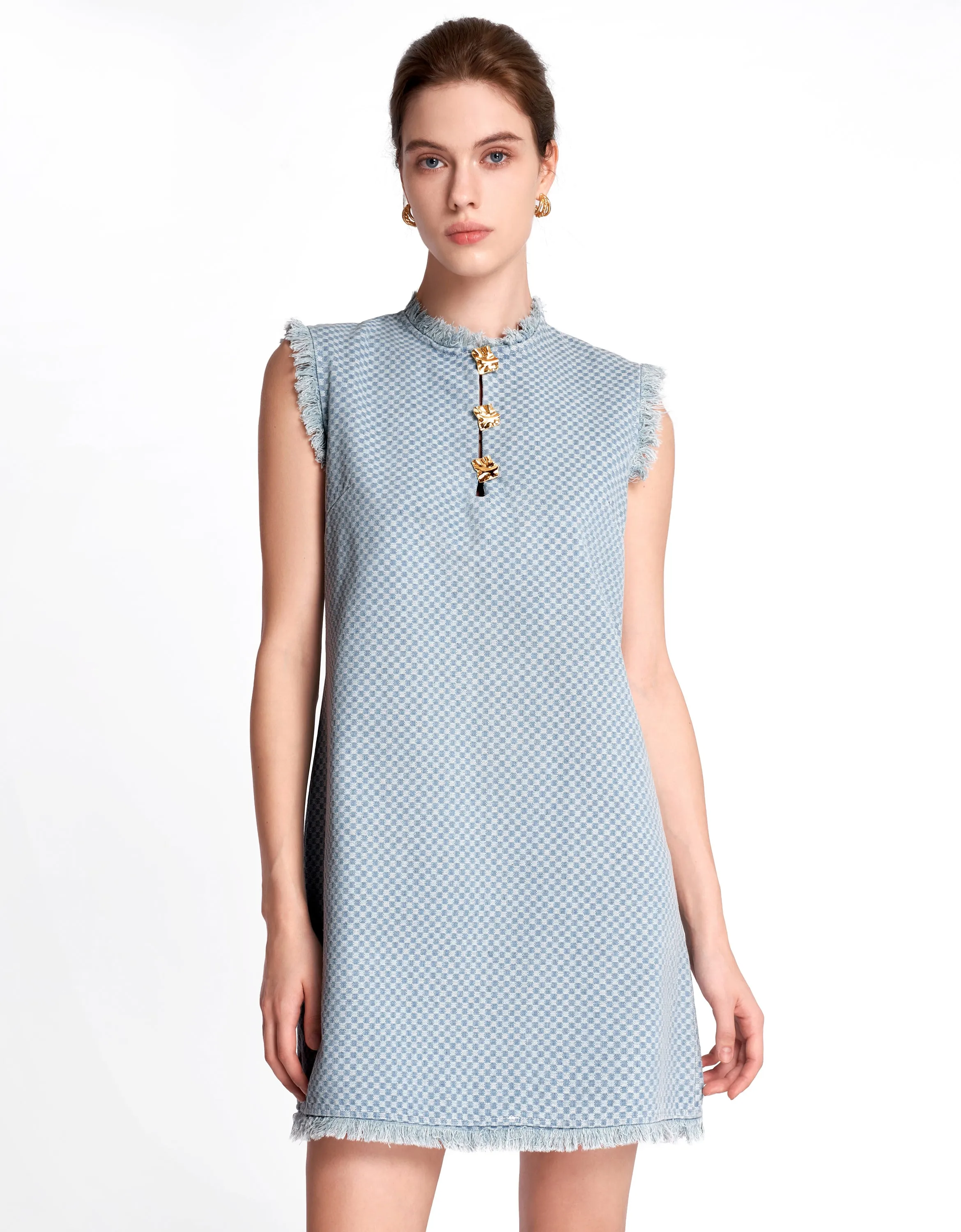 Delicate Button Fringe Trim Dress