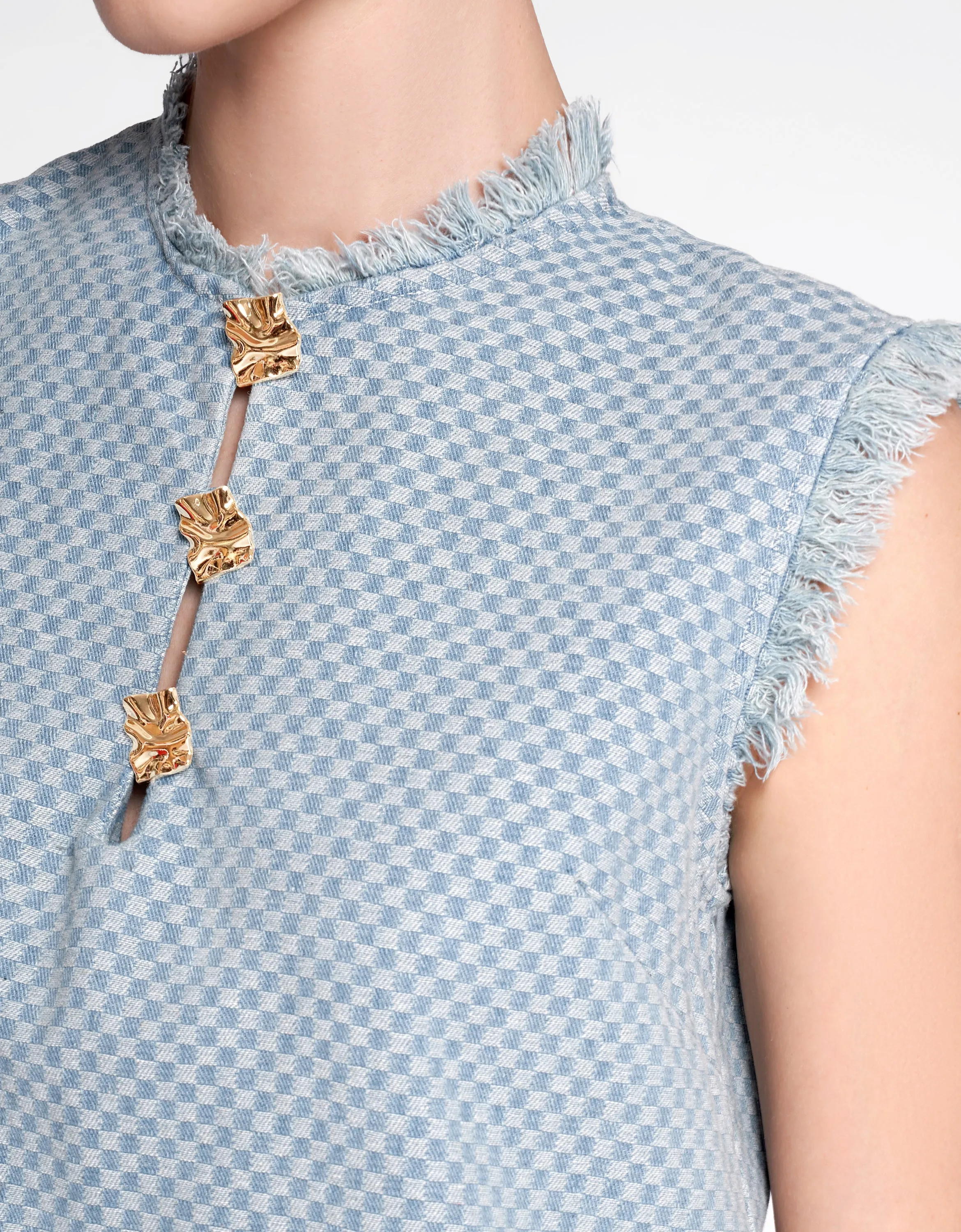 Delicate Button Fringe Trim Dress