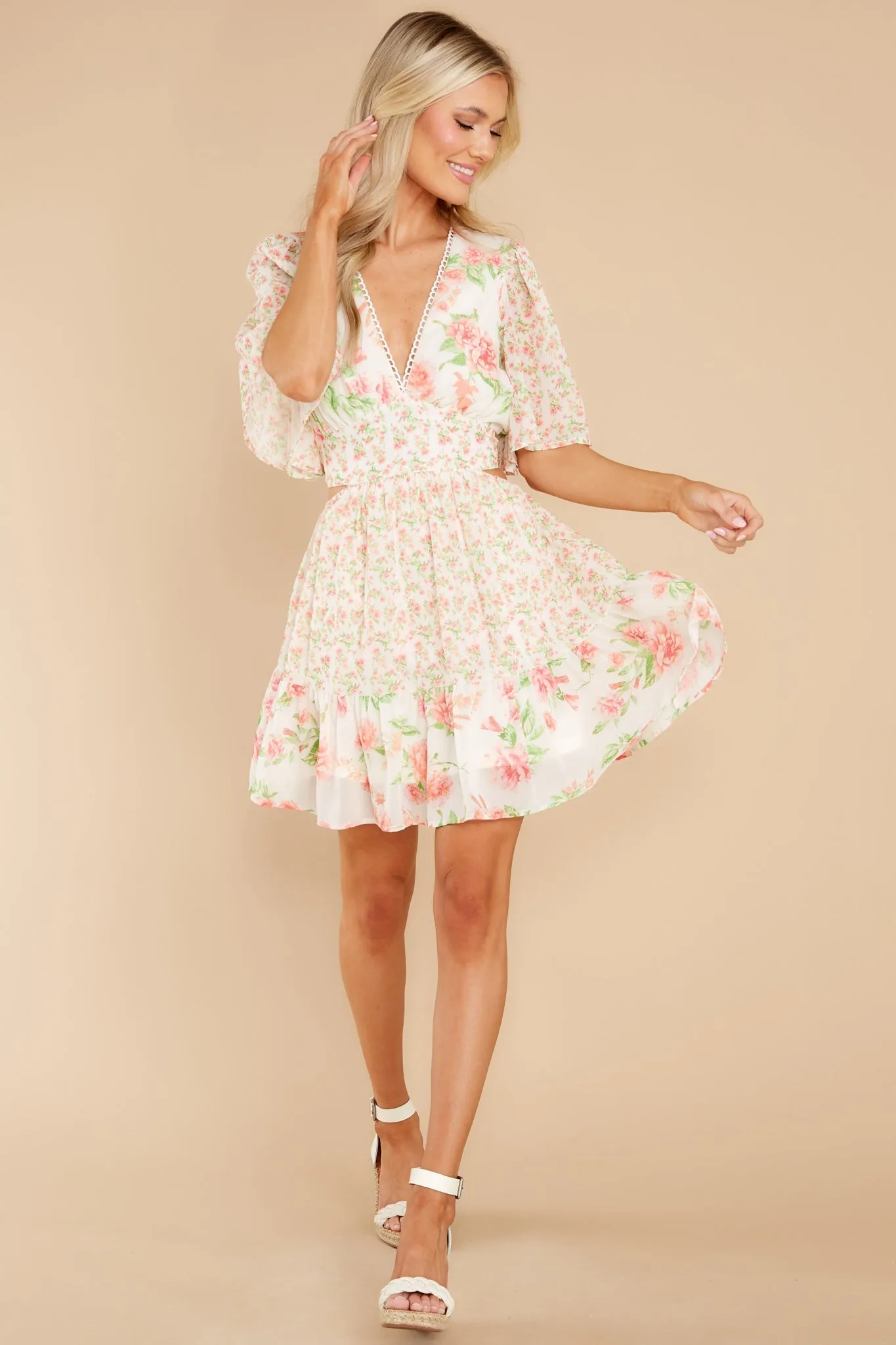 Delicate Hearts Pink Floral Print Dress