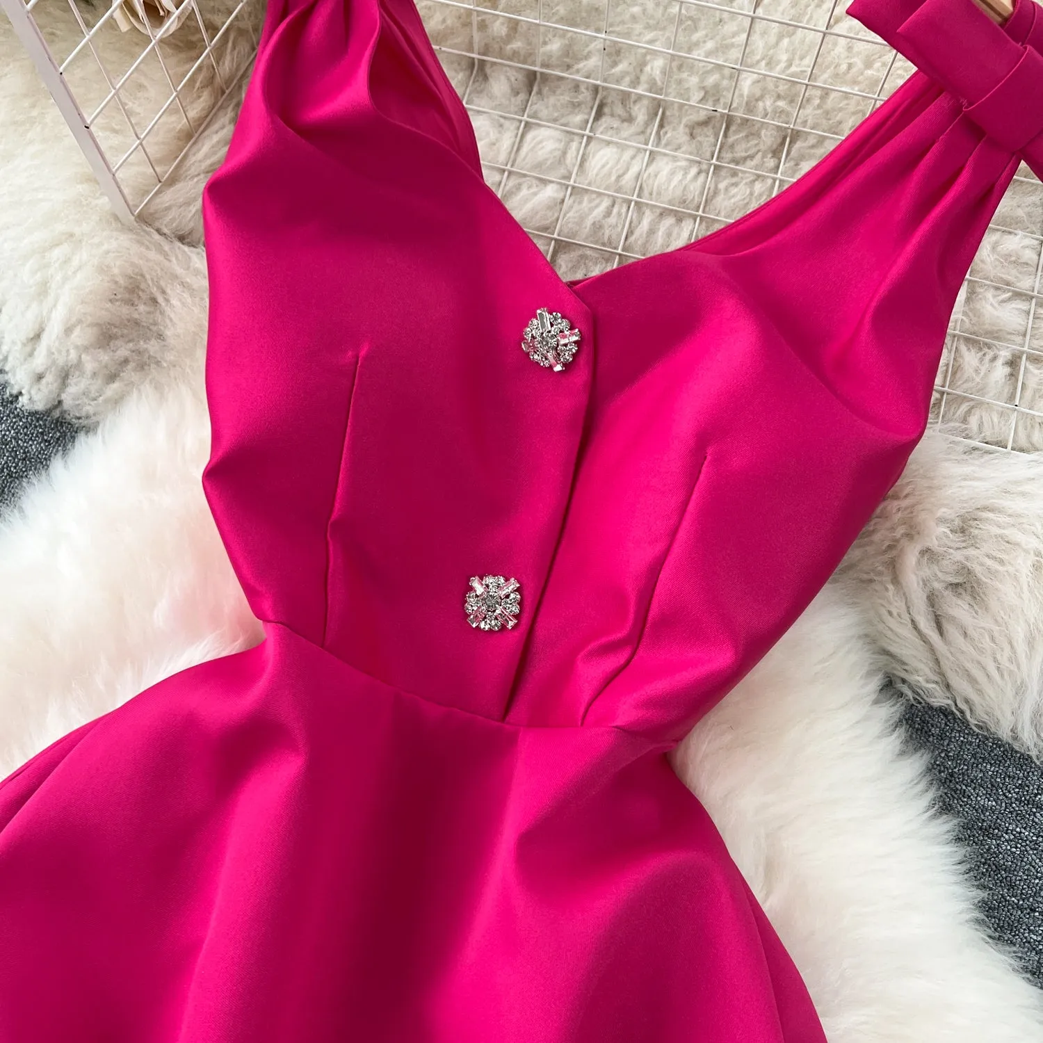Delicate Pleated Bow Slip Dress