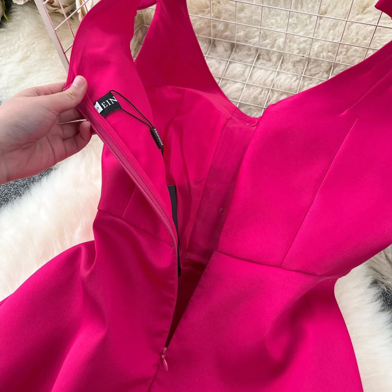 Delicate Pleated Bow Slip Dress