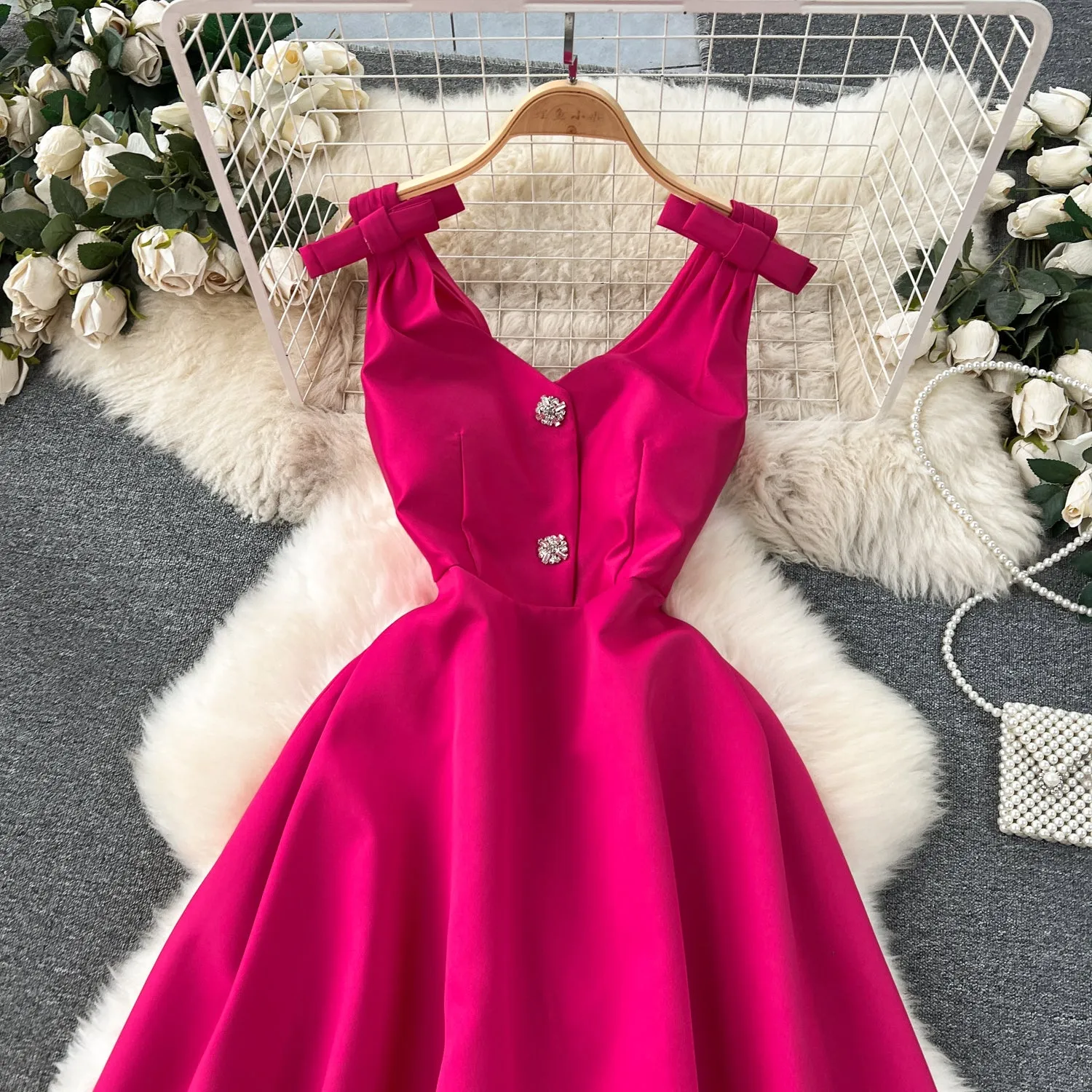 Delicate Pleated Bow Slip Dress