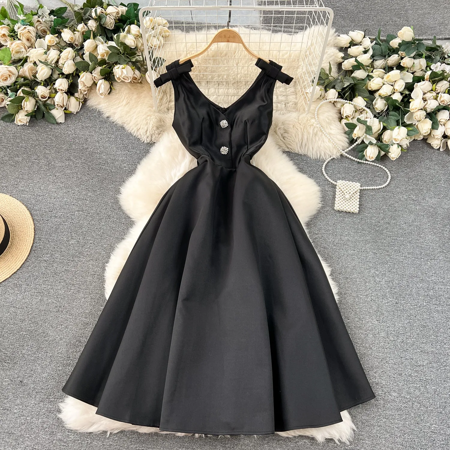 Delicate Pleated Bow Slip Dress