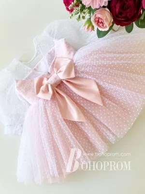 Delicate Polka Dot Tulle Bowknot Long Sleeves Flower Girl Dresses FD109