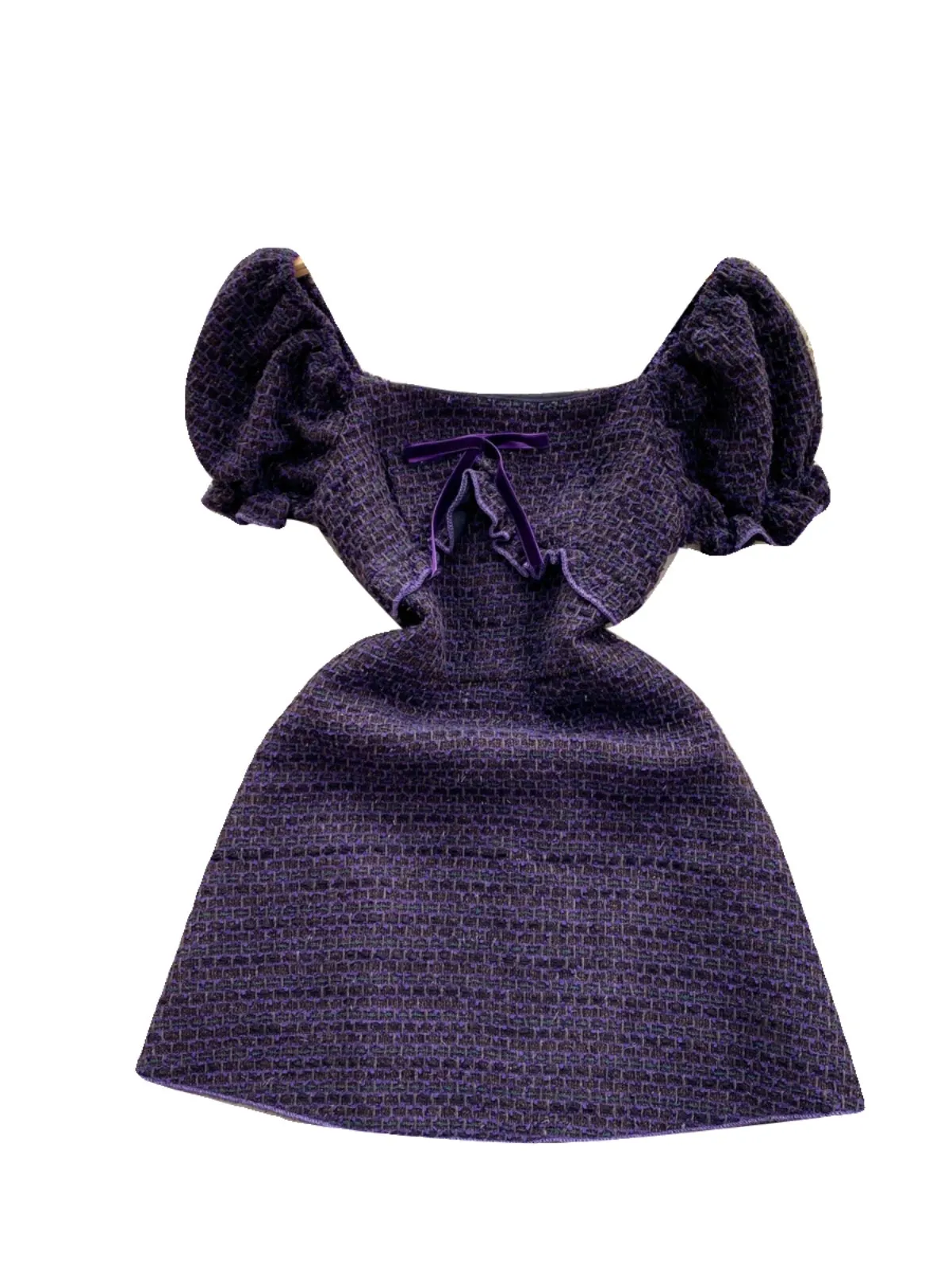 Delicate Puffy Sleeve Purple Ruffled Dress