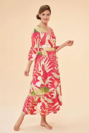 Delicate Tropical Wrap Dress - Dark Rose
