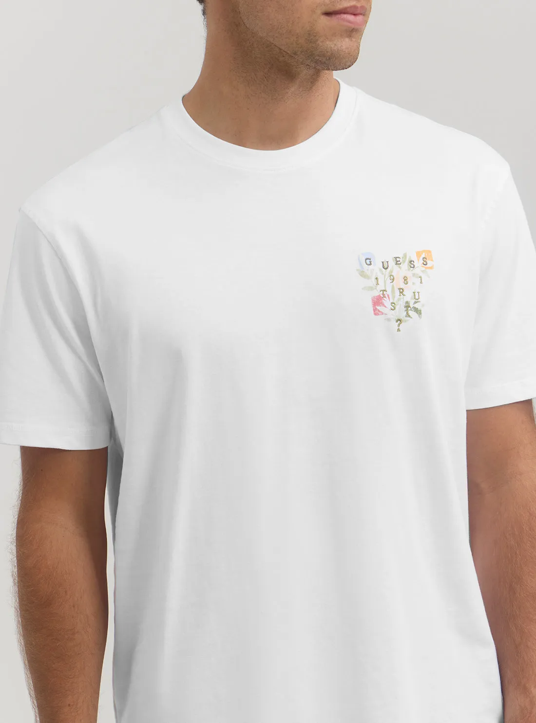Eco White Abstract Flower Logo T-Shirt
