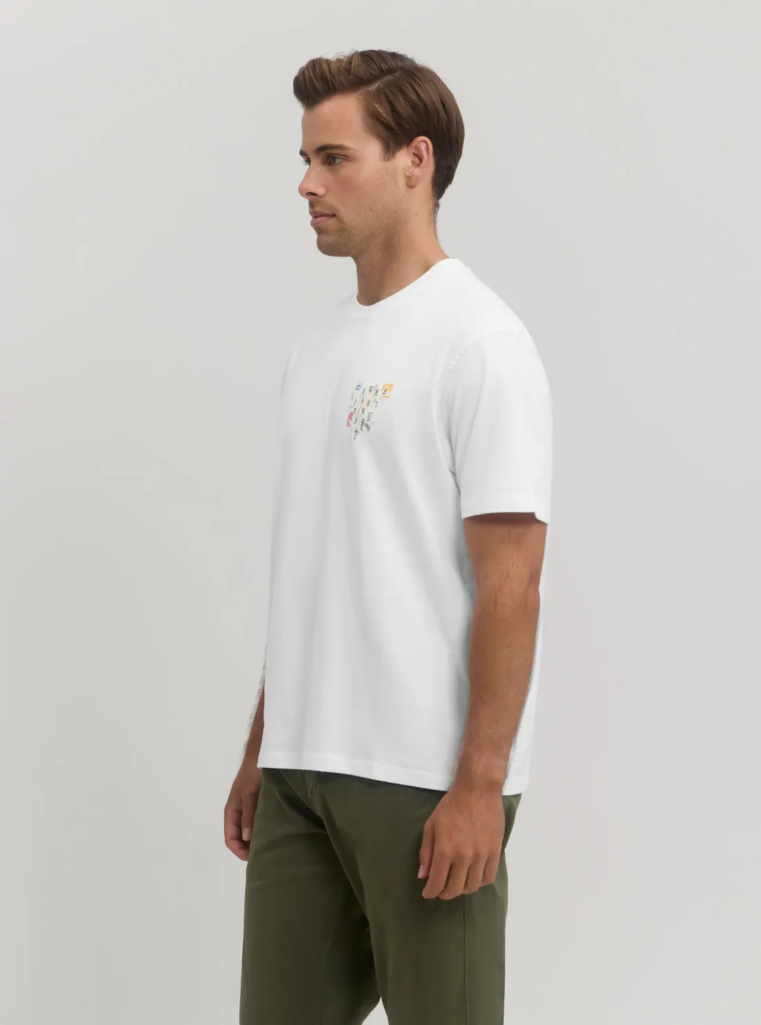Eco White Abstract Flower Logo T-Shirt