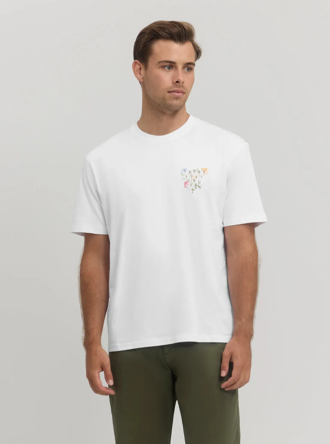 Eco White Abstract Flower Logo T-Shirt