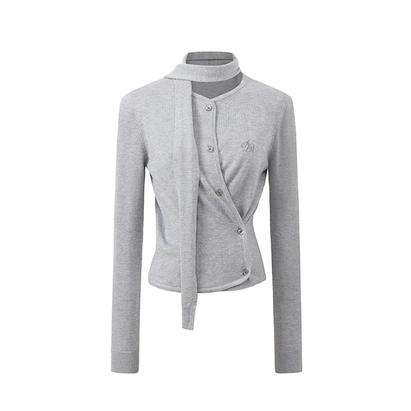 Elegant Bow-Tie Fitted Cardigan