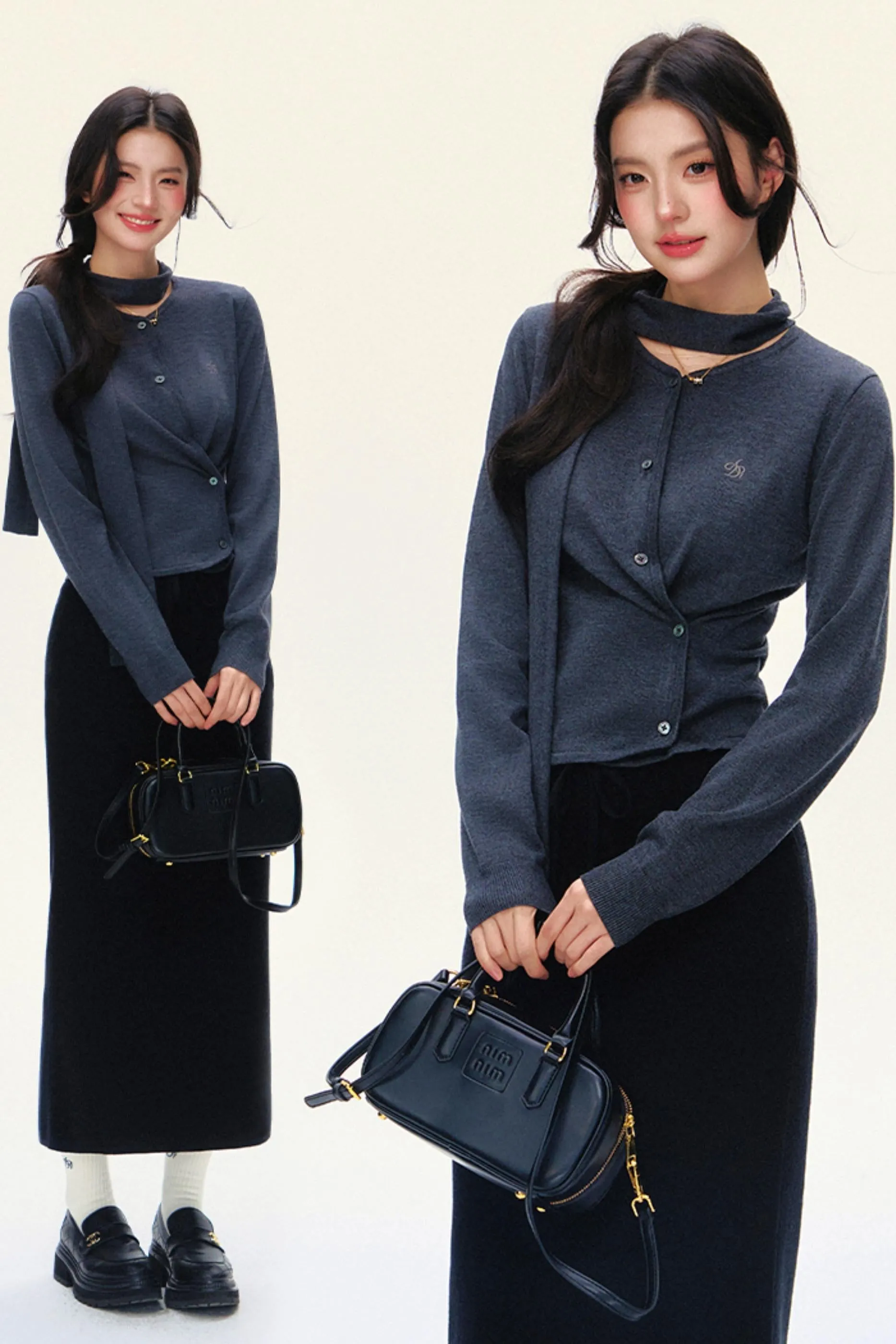 Elegant Bow-Tie Fitted Cardigan
