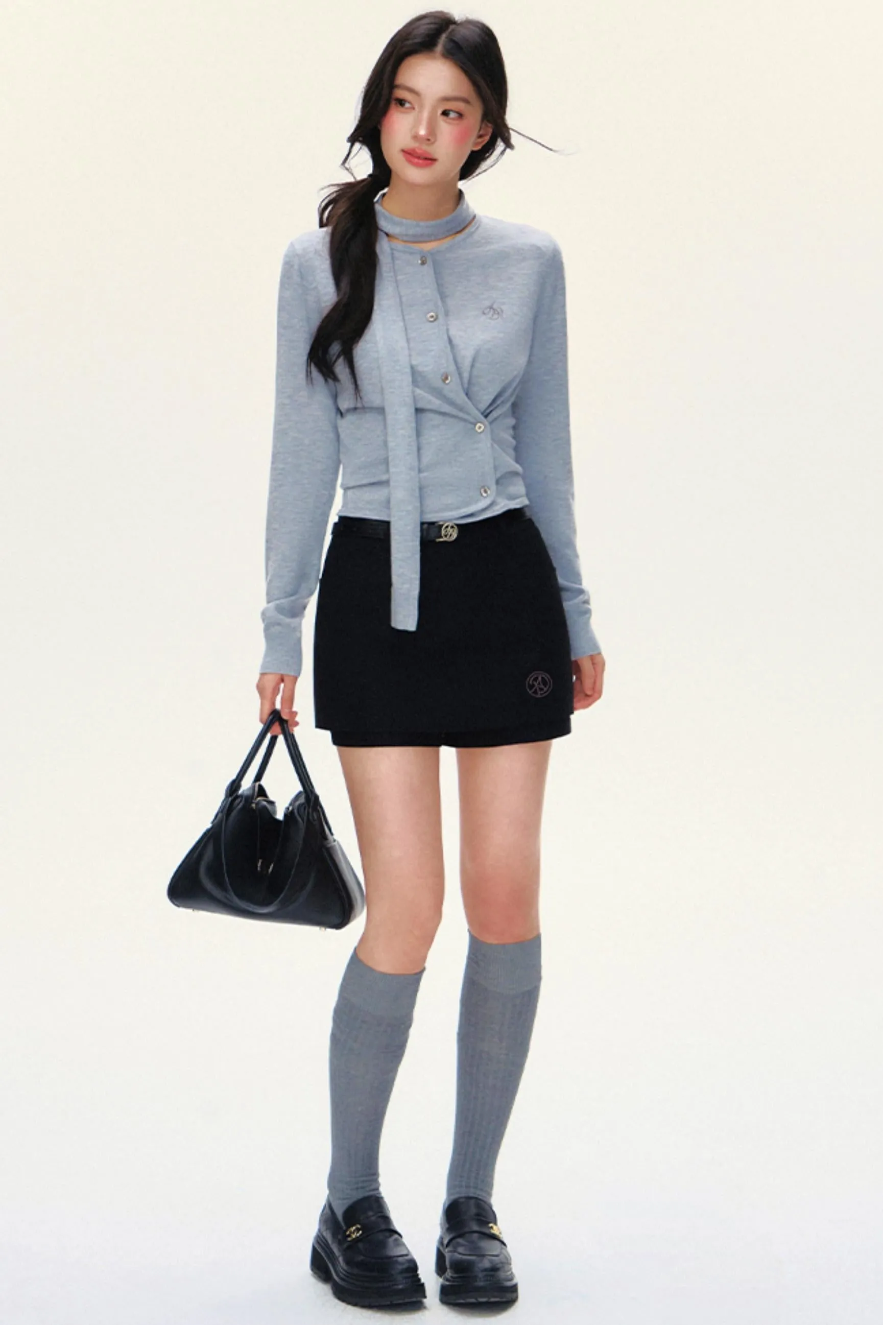 Elegant Bow-Tie Fitted Cardigan