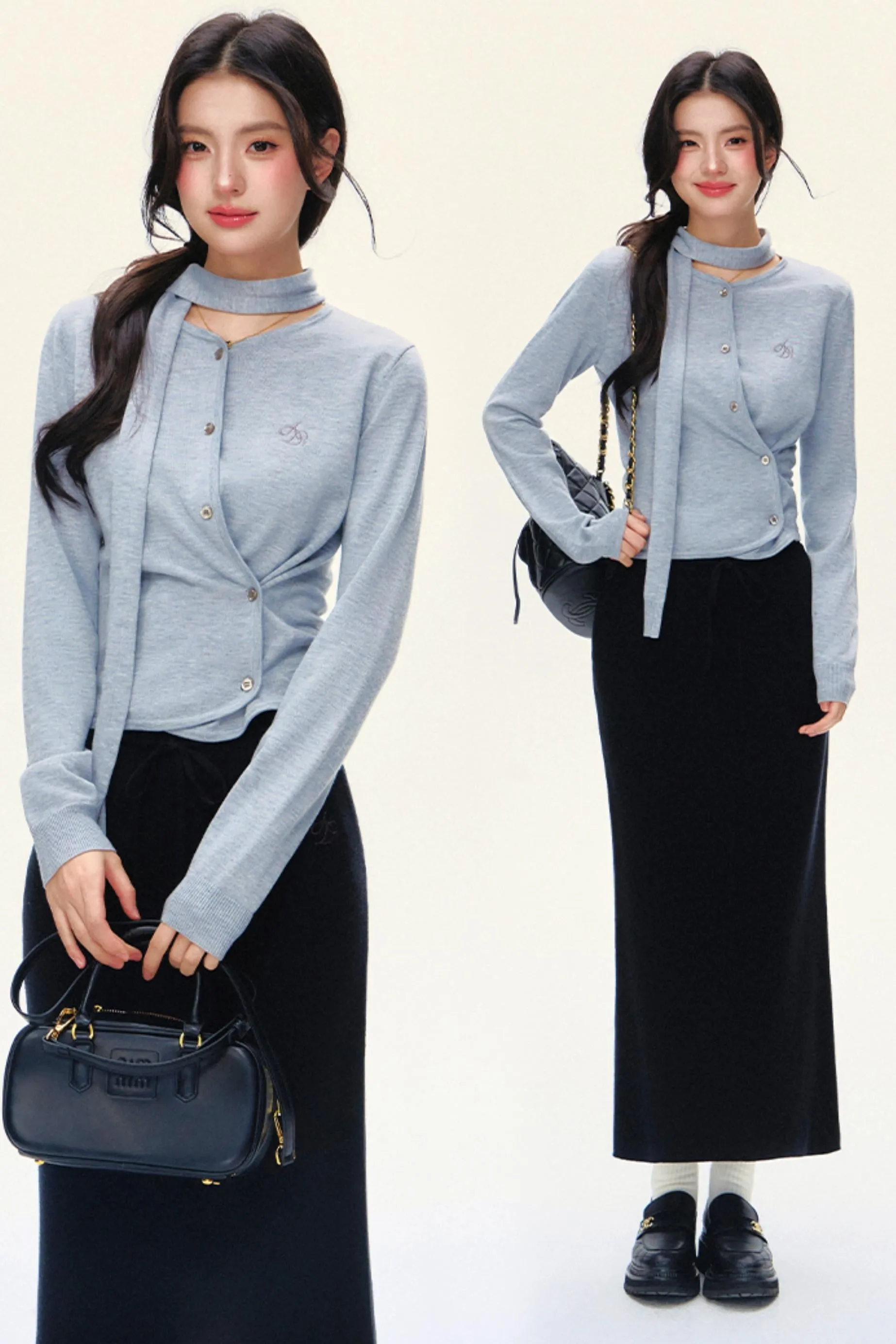 Elegant Bow-Tie Fitted Cardigan