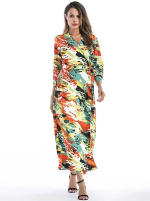 Elegant Printed V-Neck Maxi Dress