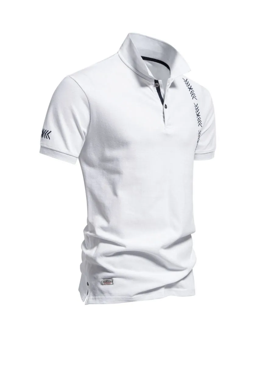 Embroidered Geometric Cotton Polo