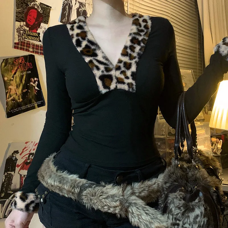 Haddie Leopard Trim Long Sleeve Top