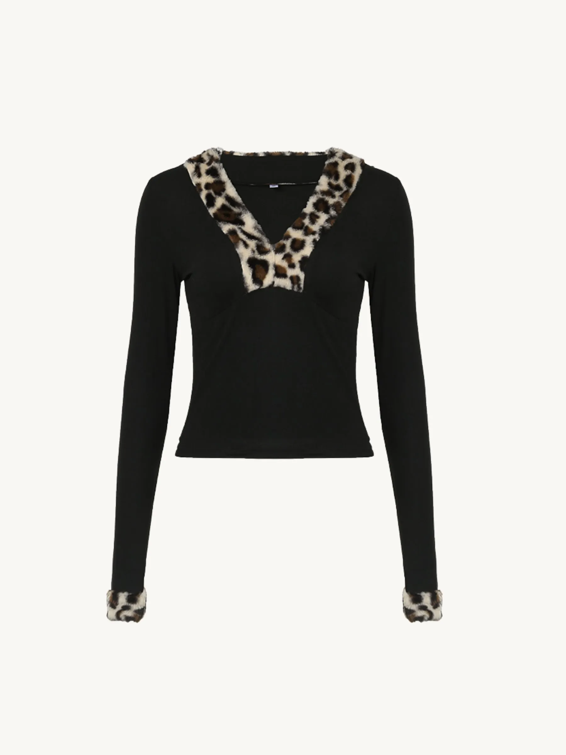 Haddie Leopard Trim Long Sleeve Top