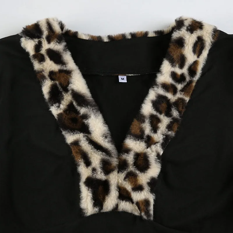 Haddie Leopard Trim Long Sleeve Top