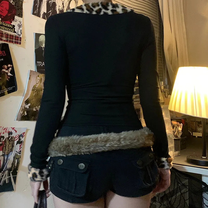 Haddie Leopard Trim Long Sleeve Top