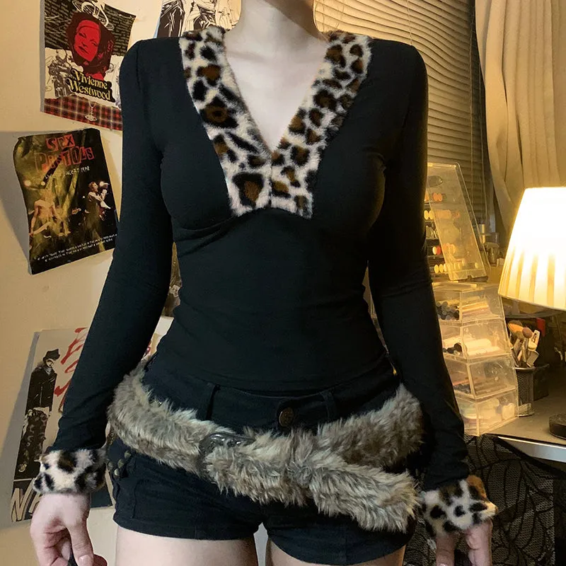 Haddie Leopard Trim Long Sleeve Top