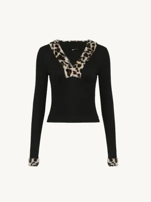 Haddie Leopard Trim Long Sleeve Top