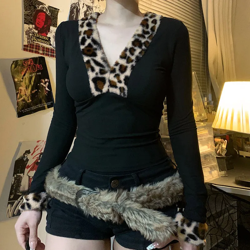 Haddie Leopard Trim Long Sleeve Top
