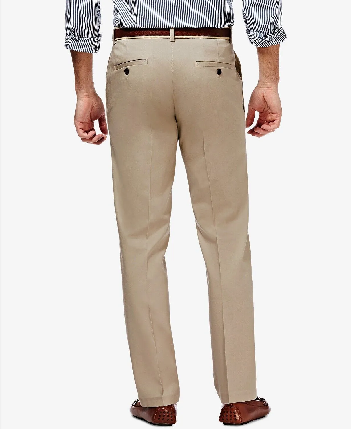 Haggar Mens Straight fit Casual Pants 36 / 34 Beige Solid Stretch